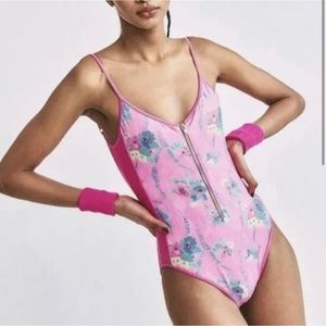 LoveShackFancy X Beach Riot Cheryl One Piece Swimsuit in Hints of Hibiscus Pink
